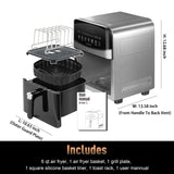 Stainless Steel Air Fryer Ceramic Coat Basket Non Toxic Metal Cavity 6 QT Compact for 2-3 PAX, DAYBEST Dual Heats Airfryer 450°F 12 in 1, Dishwasher Safed Pot, Plate, Rack & Liner (Stainless Steel)