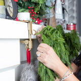 [Fireplace Stocking and Garland Hanger] - Patented Mantle Holder Has Two Hooks - Hold Christmas Stocking and Hang Garland - Durable Wrought Iron - Padded Contact Points (3 Pack - Gold)