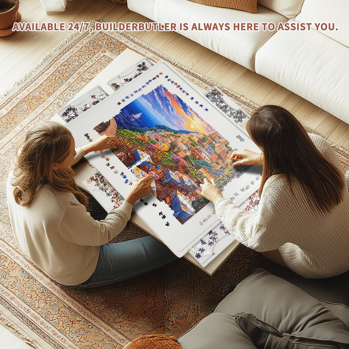 BuilderButler Lightweight 1500 Pieces Rotating Puzzle Board with 6 Sliding Drawers and Cover – 360° Lazy Susan Spinning, 34.25"x26.38" Portable Plastic Puzzle Table, Christmas Gift for Mom