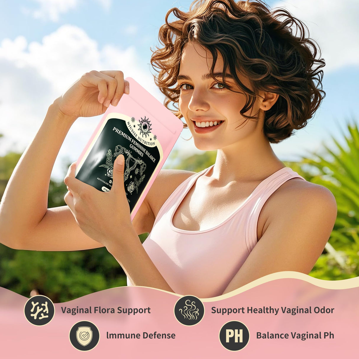 NIUSISE Feminine Balance Gummies, Premium Balance Supplement for Women PH Health, Immune Support, Vegan, Gluten-Free - Hawaiian Pineapple - 60 Gummies - 30 Servings