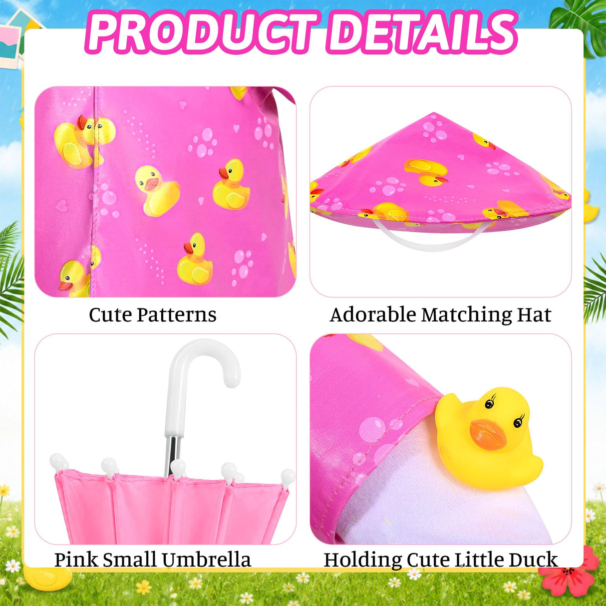 JcHrmers Summer Goose Outfit Porch Goose Raincoat Outfits 23" Yard Geese Rain Jacket with Hat Umbrella Duck for Geese Statue Outdoor Lawn Garden Patio Decor (Pink)