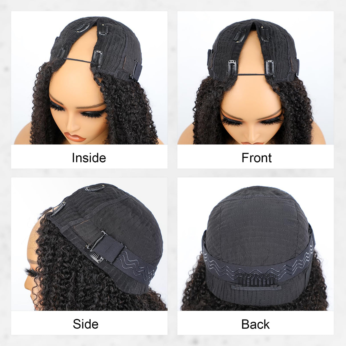 ISEE V Part Human Hair Afro Curly Minimal/No Leave Out Upgrade U Part for Black Women V Shape Kinky Curly Thin Part Glueless Clip In Half Wig 180% Density Natural Color 20 Inch