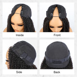ISEE V Part Human Hair Afro Curly Minimal/No Leave Out Upgrade U Part Wig for Black Women V Shape Kinky Curly Thin Part Glueless Clip In Half Wig 180% Density Natural Color 14 Inch