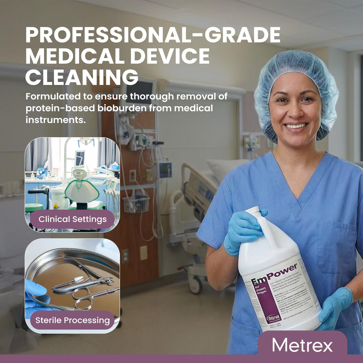 EmPower Dual-Enzymatic Detergent – Enzyme Cleaner for Medical Equipment & Surgical Tools, Low-Foaming Enzymatic Pre-Cleaner with Protease, Amylase & Lipase – Safe for Metal, Plastic & Glass (1 Gallon)