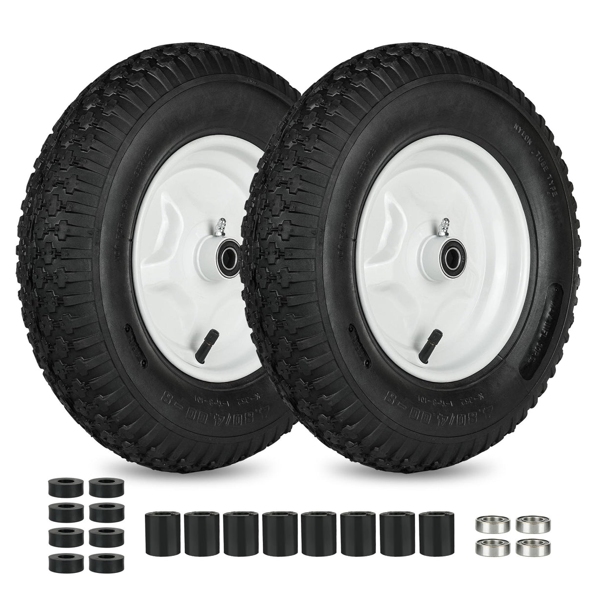 LotFancy 4.80/4.00-8 Tire and Wheel, 2 Pack 16 Inch Pneumatic Wheelbarrow Replacement Wheels, 5/8" Bearings, Adjustable 3" to 7" Centered Hub, for Wheelbarrows, Garden Carts, Yard Wagons