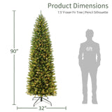 Puleo International 7.5ft Pre-Lit Slim Fraser Fir Christmas Tree with 350 Clear Lights, 1188 Realistic Dense Branch Tips, Easy Setup Artificial Trees with Sturdy Metal Stand