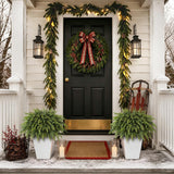 2Pcs Artificial Cedar Potted Plant Christmas Greenery for Front Porch Decor