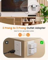 LENCENT 2 Prong to 3 Prong Outlet Adapter,Wall Plug Extender,Multiple Outlet Wall Plug with 3 AC Outlets,Non Grounded Outlets Expander for Japan Travel Kitchen Office Bathroom Older House,4 Pack