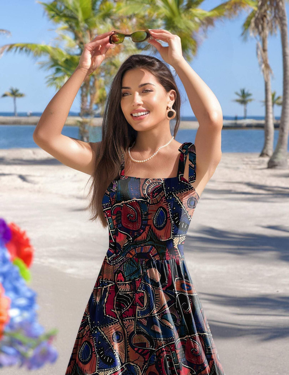 Zeagoo Summer Dress for Women Floral Spaghetti Strap Maxi Dress Casual Tiered Dresses for Women Flowy Dress Vacation Dress with Pockets M