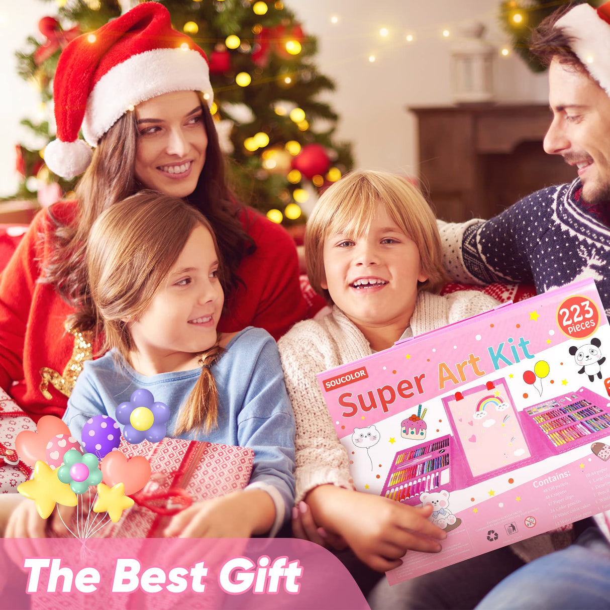 Soucolor Christmas Gifts for Kids Teens Girls Boys Ages 4, 6, 8, 10, 12, 283 Pieces Drawing Set Art Kits with Trifold Easel, 2 Drawing Pads, 1 Kids Activity Coloring Book, Crayons, Pastels, Watercolor