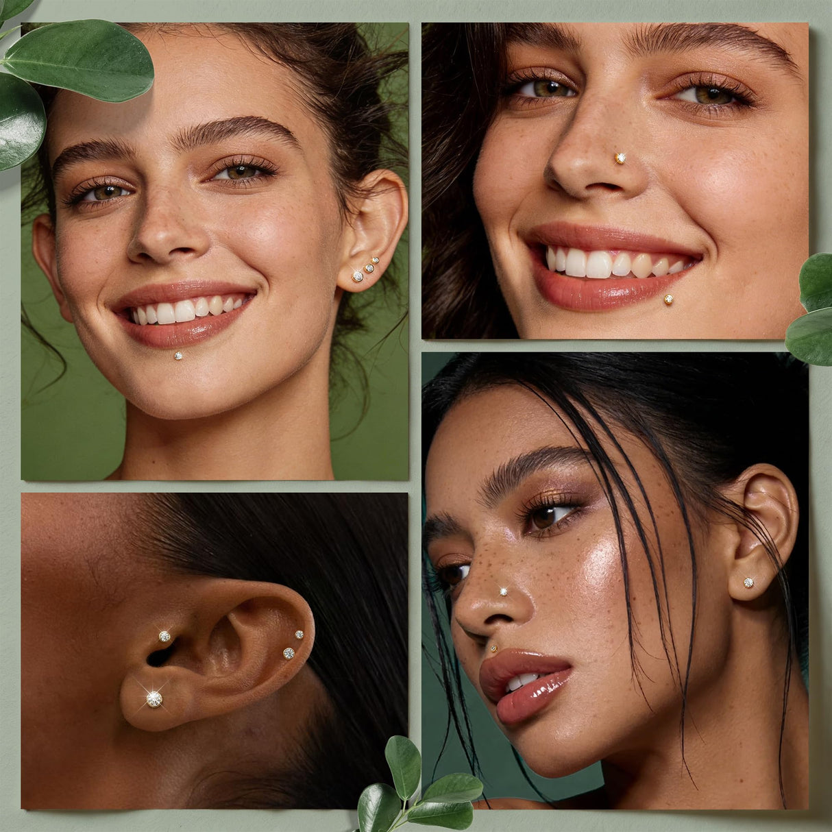 GEMQUEEN G23 Titanium Flat Back Earrings Hypoallergenic : 14K Gold Plated Threadless Bezel Earring 16G Cartilage Helix Tragus Conch Piercing Jewelry Small Nose Lip Labret Studs for Women Men 4 Pairs
