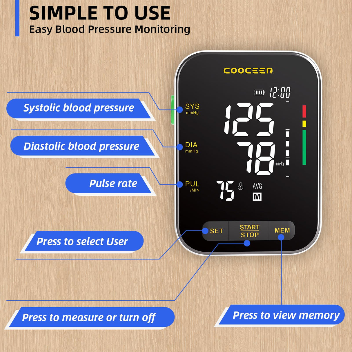 Automatic Blood Pressure Monitor: X8 Digital Blood Pressure Machine Upper arm for Home use with Adjustable BP Cuff(8.7-16.5") - Large Backlit Display (Black)