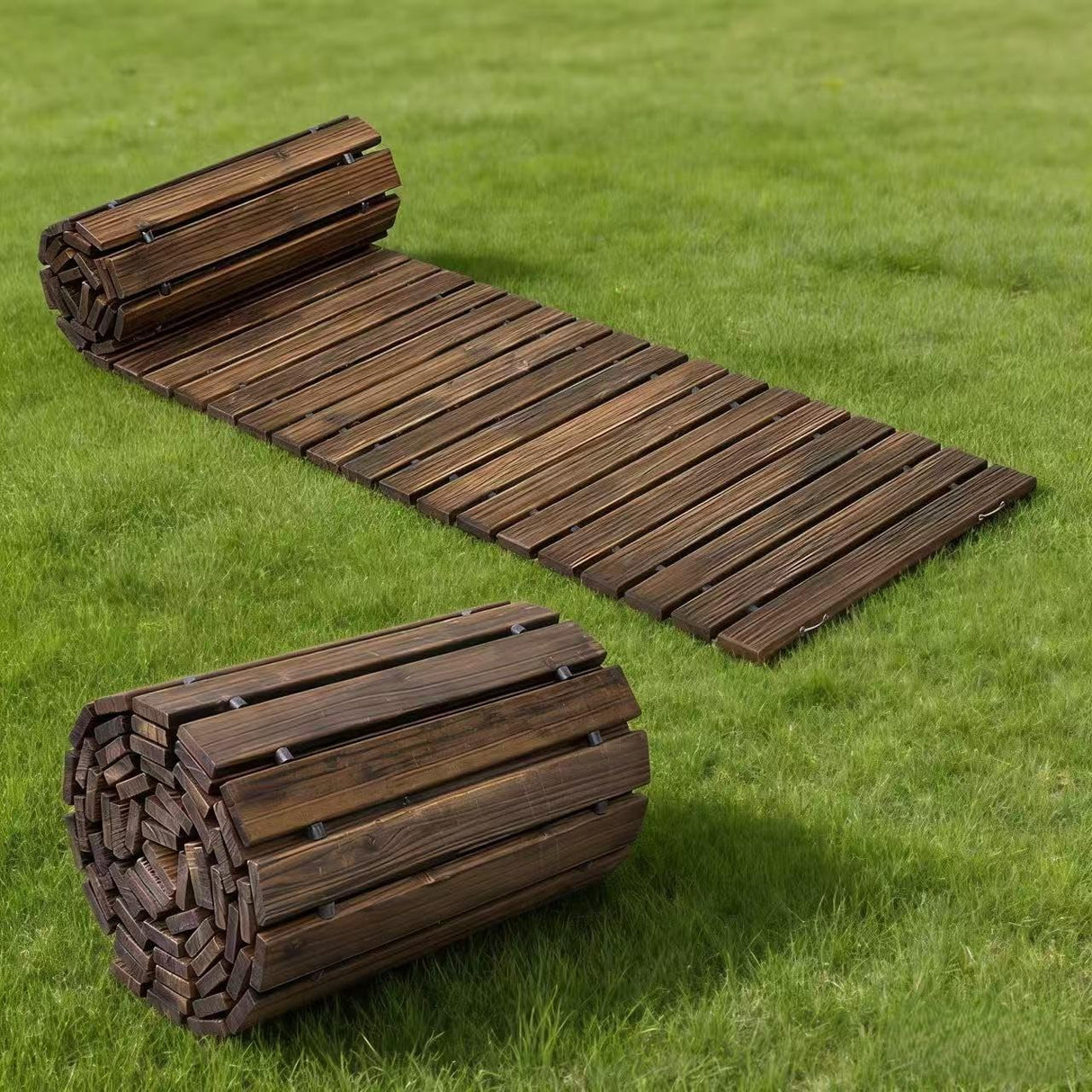 Wooden Garden Pathway 8 FT Outdoor Roll Out Wood Walkway (Carbonized)