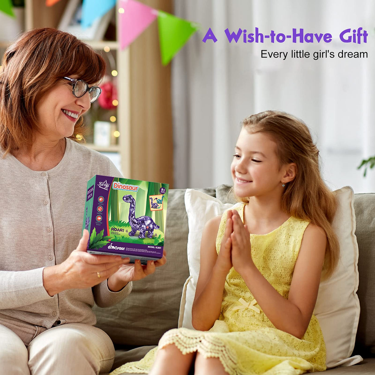 Koonie Sequins Dinosaur for Girls, 2 Year Old Girl Gifts, Purple Dinosaur Remote Control Reversible Sequins Dinosaur Can Repeat Walk Roar Sing, Christmas Birthday Gifts for 2-7 Years Old Kids Toddler