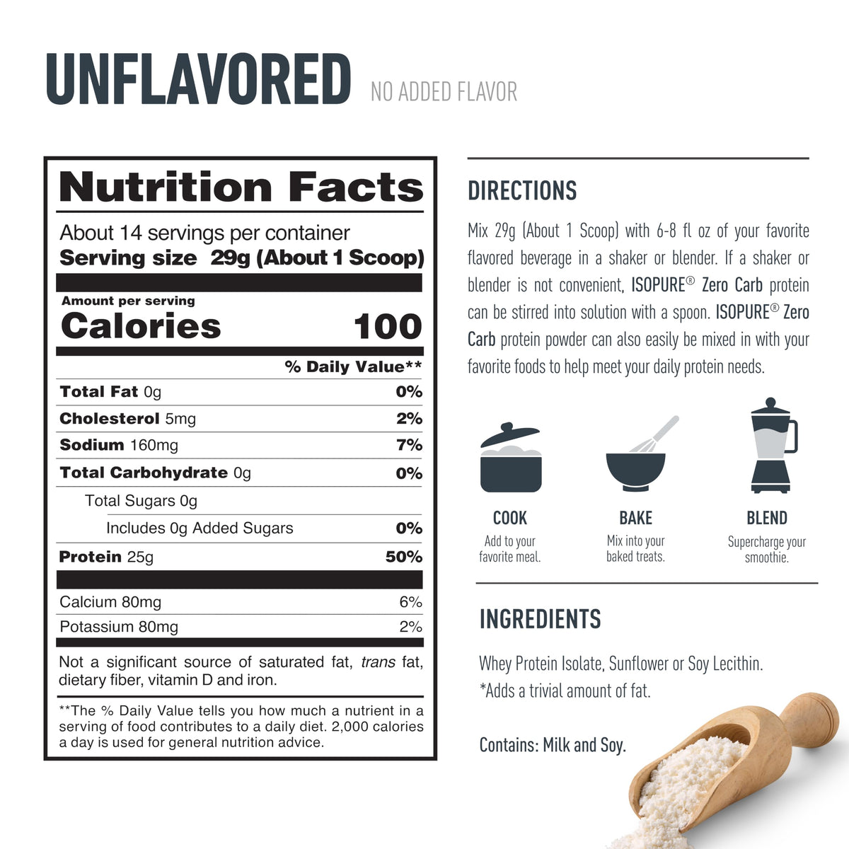 Isopure Zero Carb Whey Isolate Protein Powder, Unflavored 1 LB