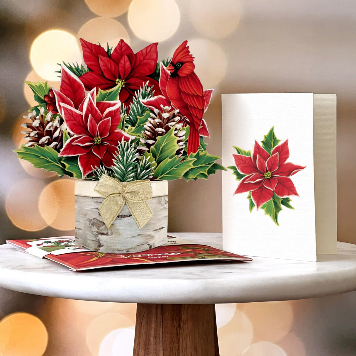 Freshcut Paper Pop Up Cards, Holiday Collection, 6 inch Mini Sized Paper Flower Bouquet 3D Popup Greeting Cards, Christmas Card, Holiday Card, Blank Notecards & Envelopes, Pack of 5