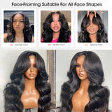 Curtain Bangs Face-Framing 9x6 Glueless Wigs Human Hair Pre Plucked Pre Cut HD Lace 200 Density Loose Body Wave Lace Front Wigs Layered Ready to Wear Wigs Glueless Human Hair for Black Women 18 inch