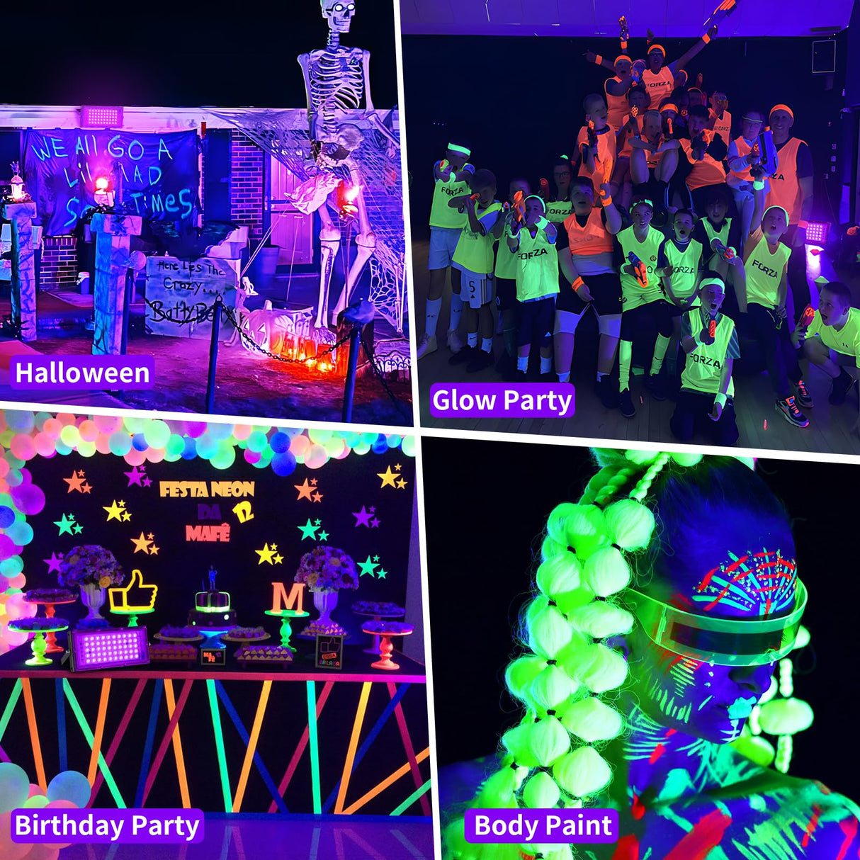 YAYIT 50W Black Lights with Switch+Plug, IP66 Waterproof, LED Blacklight Flood Light for Glow Party, Halloween, Bedroom, Fluorescent Poster, Body Paint, 2 Pack