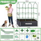 66x65x18 Inch Cucumber Trellis for Raised Bed - with 61 Gallon Grow Bags, Garden Trellis for Climbing Plants Outdoor with Climbing Net and Plant Support for Cucumber, Tomato, Vegetable, Grape, Vine
