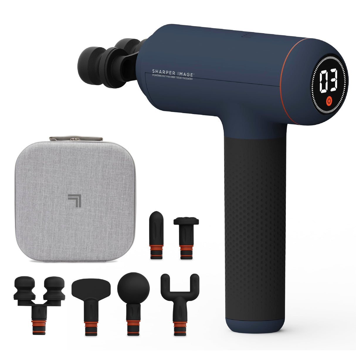 Sharper Image Powerboost Max Massage Gun - 6 Attachments, 7 Speeds, Quiet Motor| Deep Tissue Percussion Massager| Handheld Massage Tool for Back Shoulder Legs Full Body| Muscle Recovery & Pain Relief