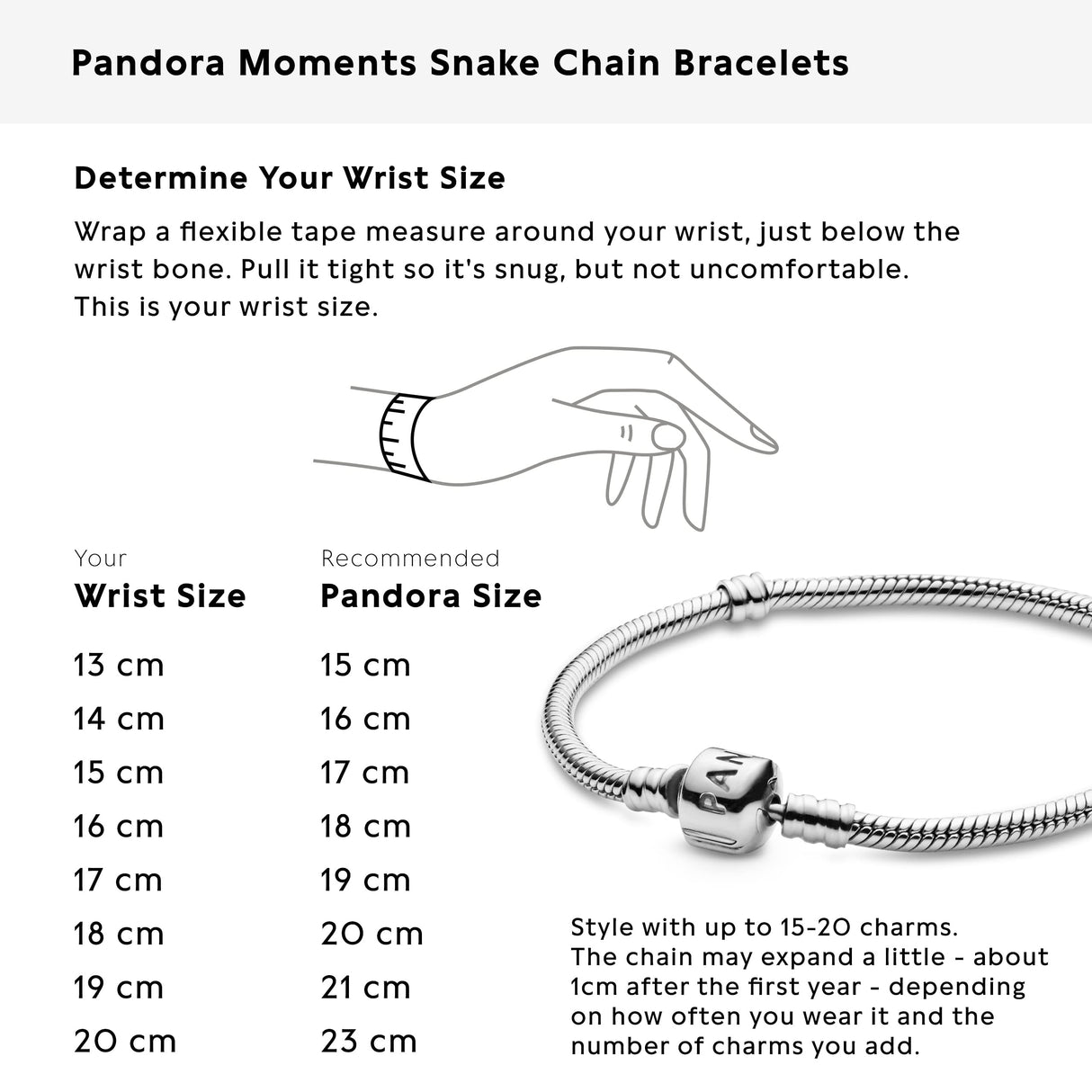 PANDORA Moments Logo Barrel Clasp Snake Chain Bracelet - Compatible Moments Charms - Sterling Silver Bracelet for Women - Gift for Her - 7.9"