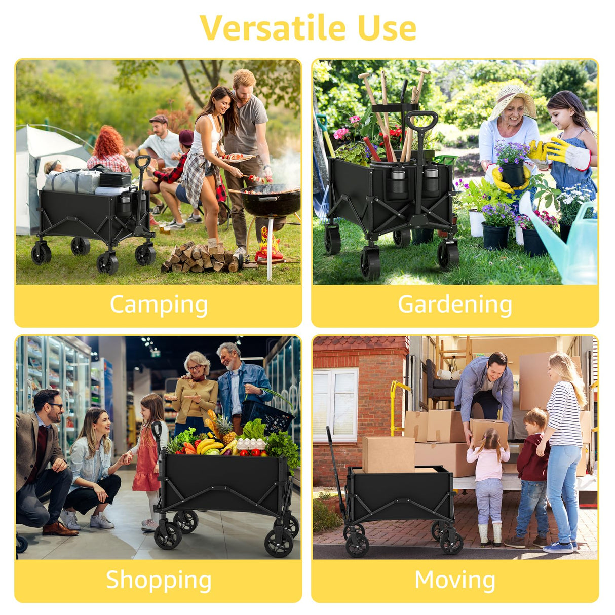 Collapsible Wagon with Wheels, Portable Wagons Carts Foldable, Folding Wagon Cart for Groceries, Sports Garden Shopping Utility Wagon