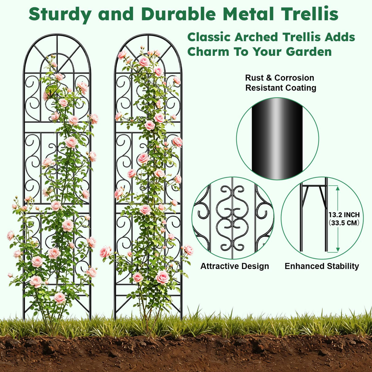 Shomextol 2 Pcs 60" H X 11.8" W Trellis for Climbing Plants Outdoor, Small Metal Garden Trellis for Outside, Sturdy Support Garden Plant Trellis Arch for Rose Cucumber Flower Vine Decor