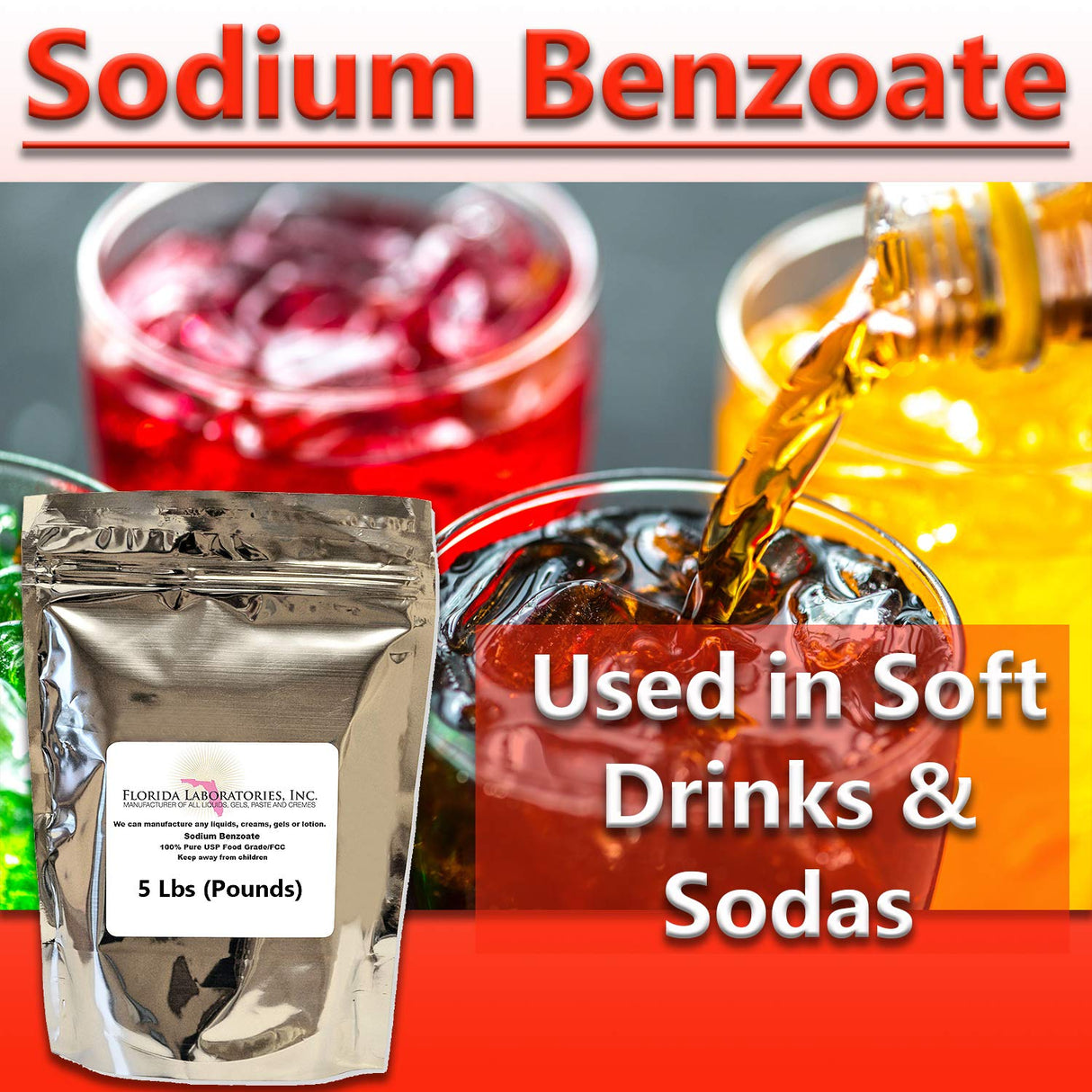 Sodium Benzoate 99% USP/FCC Grade 5 Lb (Pound) Preservative, Additive