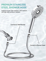 Magichome Filtered Shower Head with Handheld, High Pressure 10-Spd Detachable Chrome Showerhead with Stainless Hose, Water Softener Filter Beads for Hard Water - Remove Chlorine, Reduce Dry Itchy Skin