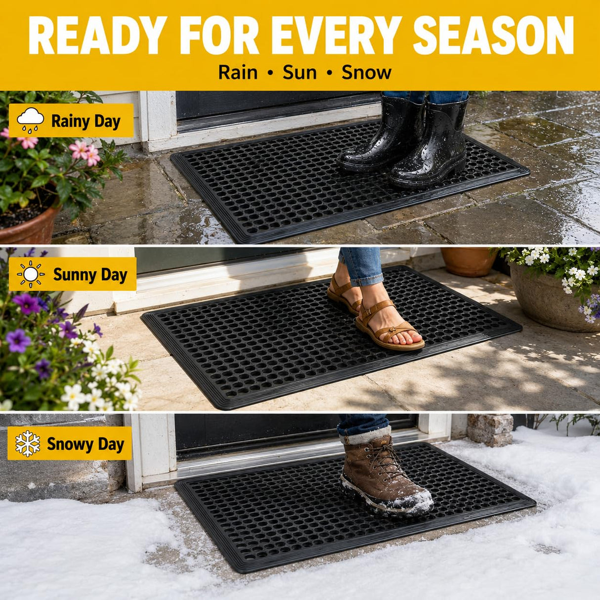 BESEA 4Pack Rubber Floor Mats 24 x 36 Inch – Heavy Duty Outdoor Door Mats with Non-Slip Mesh Design, Weatherproof Garage Floor Mat, Kitchen Floor Mat for Wet or Slippery Areas