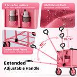 HOMBETTA 29.3" Collapsible Wagon Cart, 150L Heavy Duty Folding Utility Wagon with Wheels, 260 lbs Load, Portable Rolling Cart for Garden, Shopping, Sports, Camping, Pink