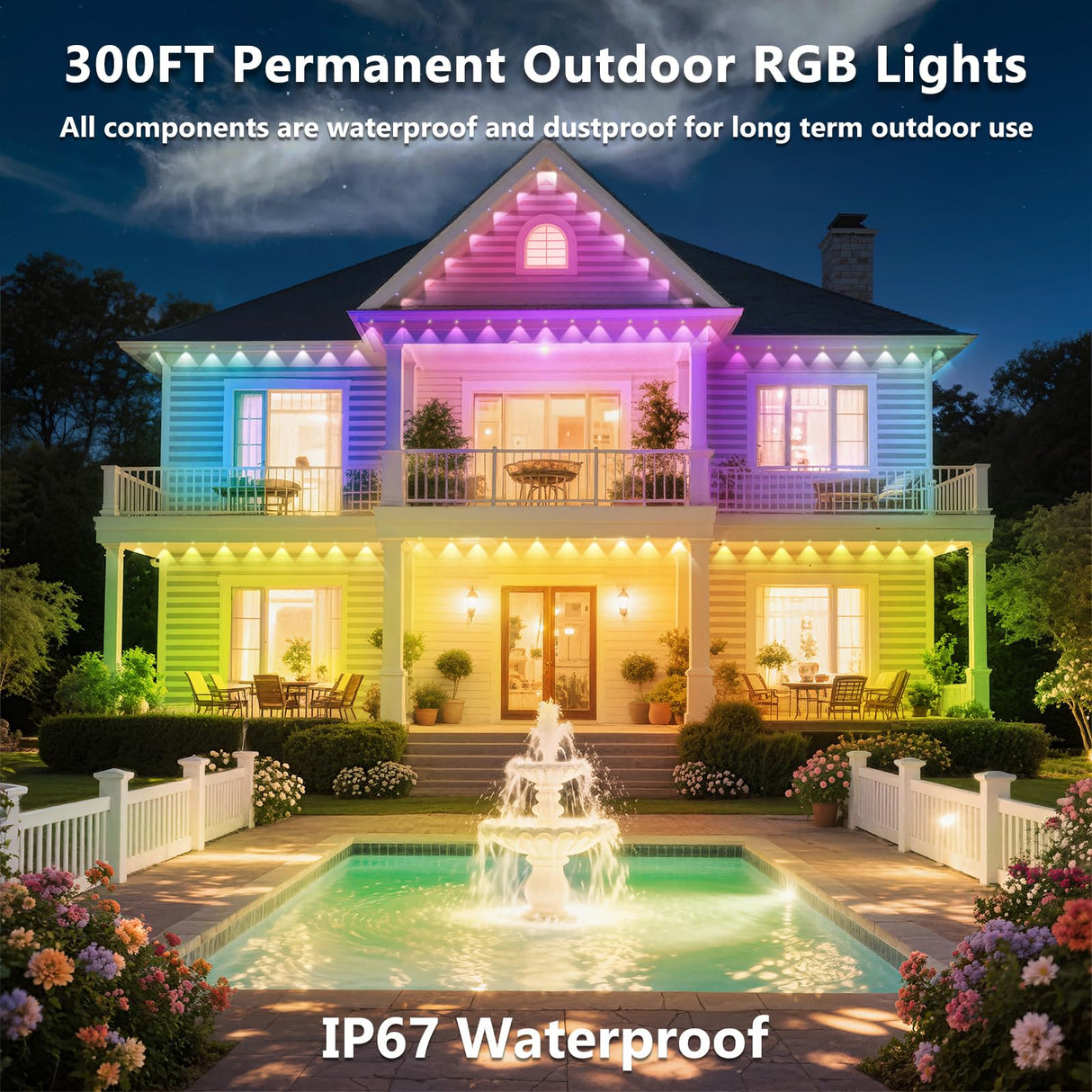 CETELUMA 300FT Permanent Outdoor RGB Lights, IP67 Waterproof Smart Eave Lighting, with App/Remote Control Eaves Light, DIY LED Scenes Modes for House Roof Decor,Christmas,Party,All Holiday and Daily