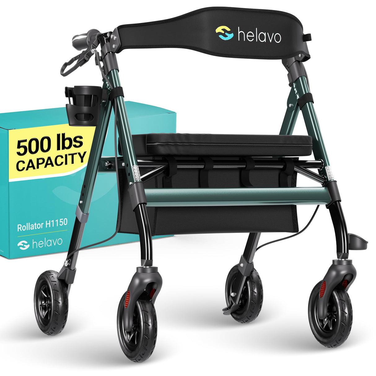Helavo Bariatric All Terrain Walker - Extra Wide Heavy Duty Outdoor Rollator for Seniors - 500 lbs Weight Capacity
