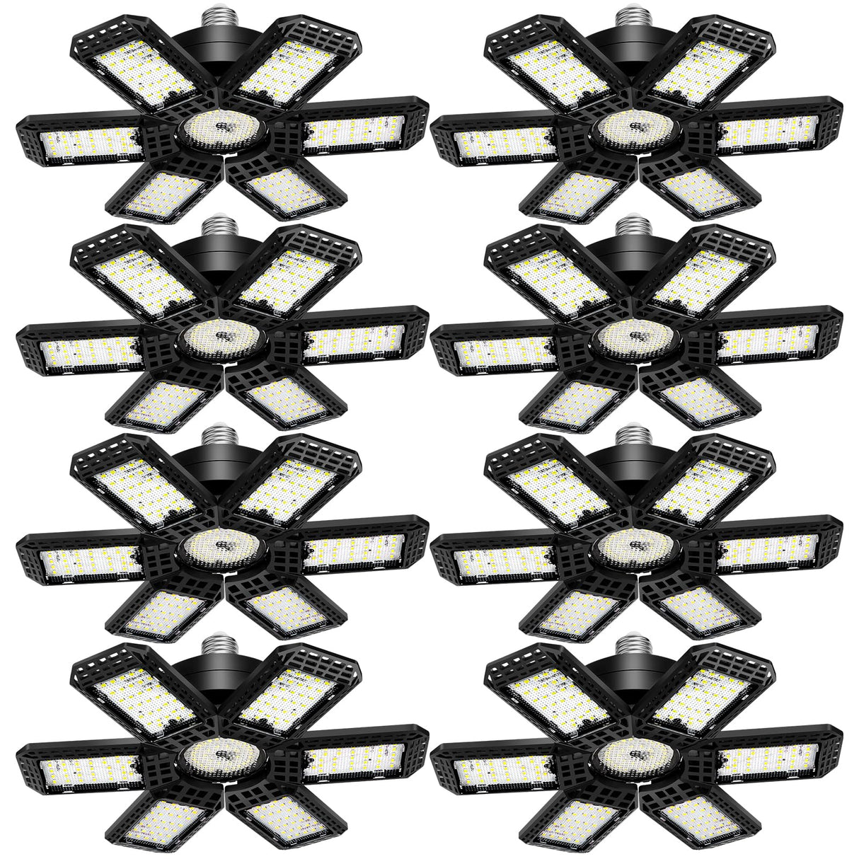 AUDLES 8 Pack LED Garage Light, 200W 20000LM 6500K LED Shop Lights, Garage Lights Ceiling Led with 6+1 Deformable Panels, Screw in E26/E27 Socket Bulb for Warehouse, Workshop, Basement, Barn Lighting