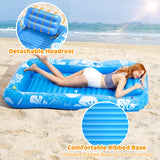 Inflatable Tanning Pool Lounger Float with Sprinkler, 77" x 48" Pool Floats Adult with Pillow, 6 in 1 Suntan Tub Raft Floatie with Drink Holder Sunbathing Water Lounge