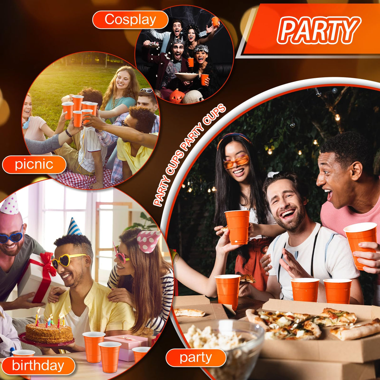 100 Pack 16 Ounce Halloween Plastic Party Cups Disposable Heavy Duty Drinking Water Cups for Holiday Christmas Festival Wedding New Year Party Supplies(Orange)