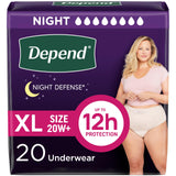 Depend Night Defense Adult Incontinence & Postpartum Bladder Leak Underwear for Women, Disposable, Overnight, Extra-Large, Blush, 20 Count, Packaging May Vary