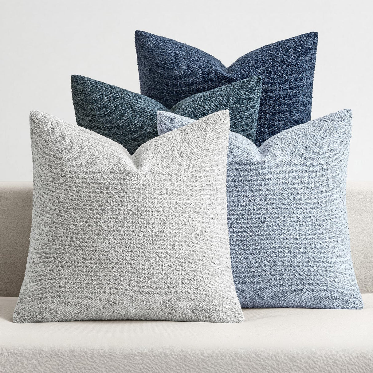 MIULEE Pack of 4 Decorative Textured Boucle Christmas Throw Pillow Covers 18x18 Inch Neutral Blue Accent Solid Pillow Cases Couch Cushion Covers for Modern Farmhouse Boho Bed Livingroom Home Decor