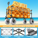 VARRONOBE Beach Wagon with Big Balloon Wheels for Sand, 240L Collapsible Wagon, 9x4 Wide Wheels, 450lbs Heavy Duty Beach Cart with Side Covers & Zipper Pockets, 600D Oxford Fabric, Black