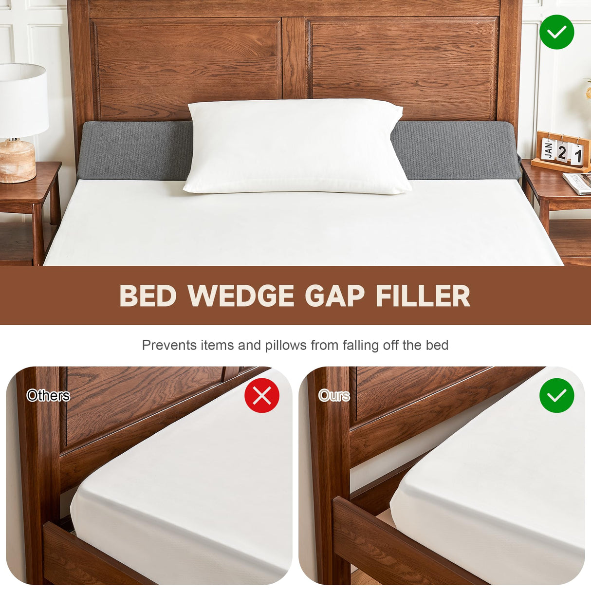 IFNOW Queen Size(60"x6"x10") Bed Wedge Pillow for Headboard, Mattress Gap Filler(0-8"), Bed Wedge for Gap Between Your Headboard and Mattress Dark Grey