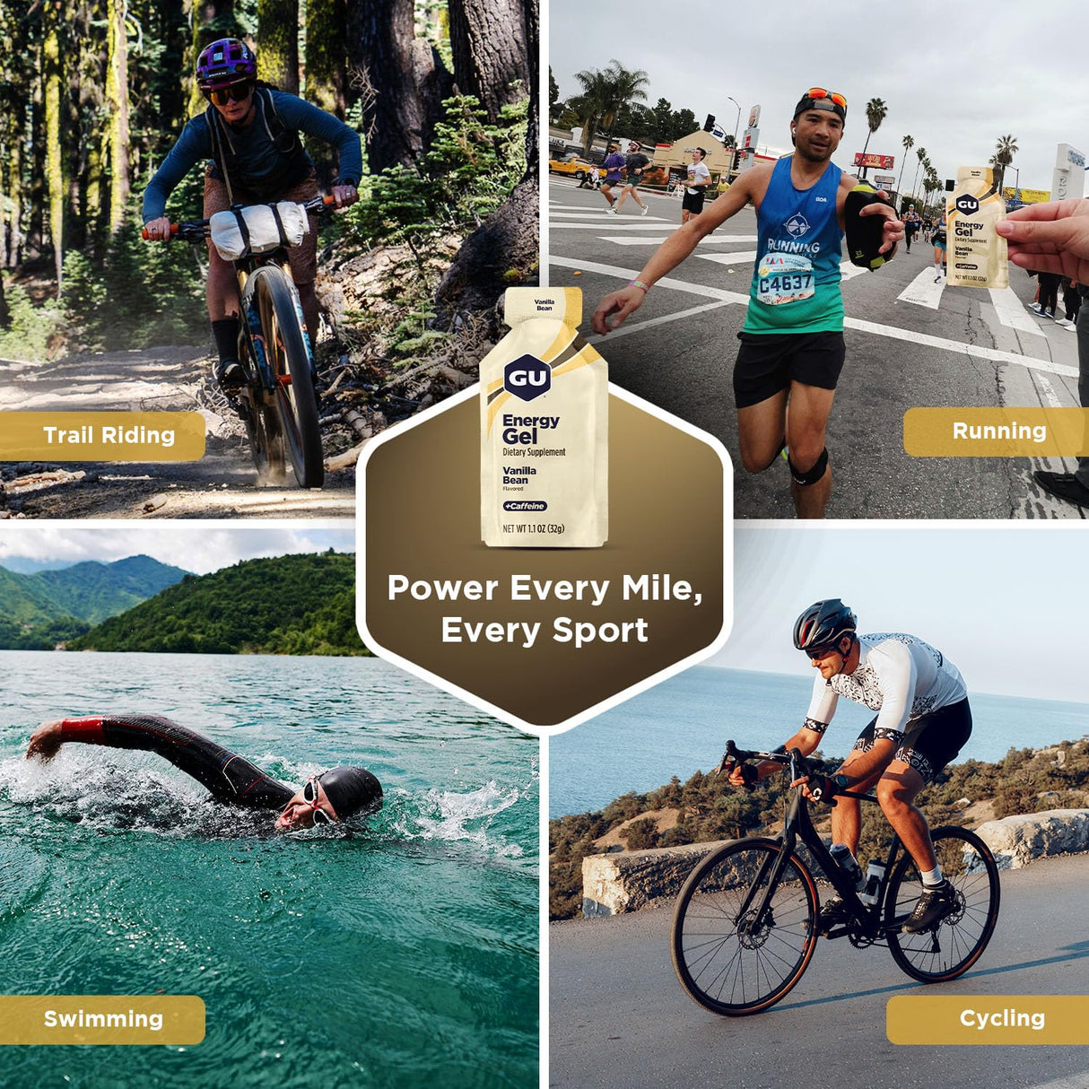 GU Energy Original Sports Nutrition Energy Gel, Vegan, Gluten-Free, Kosher, and Dairy-Free On-the-Go Energy for Any Workout, 24-Count, Vanilla Bean