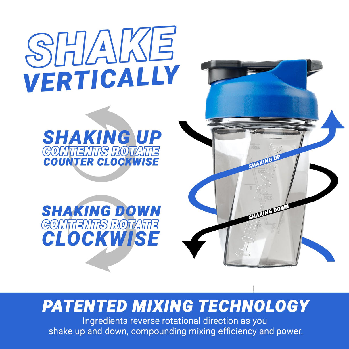 HELIMIX 1.5 Vortex Blender Shaker Bottle Holds Upto 20oz | No Blending Ball or Whisk | USA Made | Portable Pre Workout Whey Protein Drink Shaker Cup | Mixes Cocktails Smoothies Shakes | Top Rack Safe