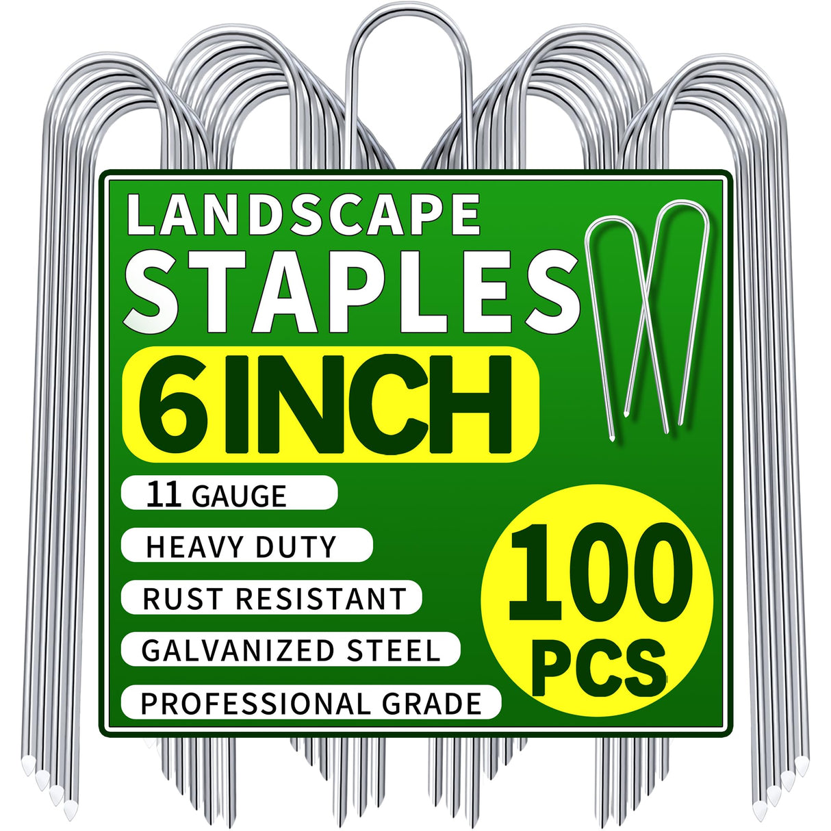 ToolTide 100 Pack 6 Inch U Shaped Garden Stakes Drip Irrigation Stakes