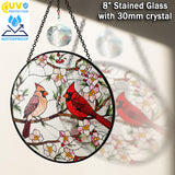 7.8" Cardinal Stained Glass Suncatcher, Cardinal Suncatcher Red Bird Window Hanging, Sun Catcher Red Birds for Window, Cardinals Gifts for Women, Mom, Memorial Gift for Father, Dad BIRD-22B-SG8
