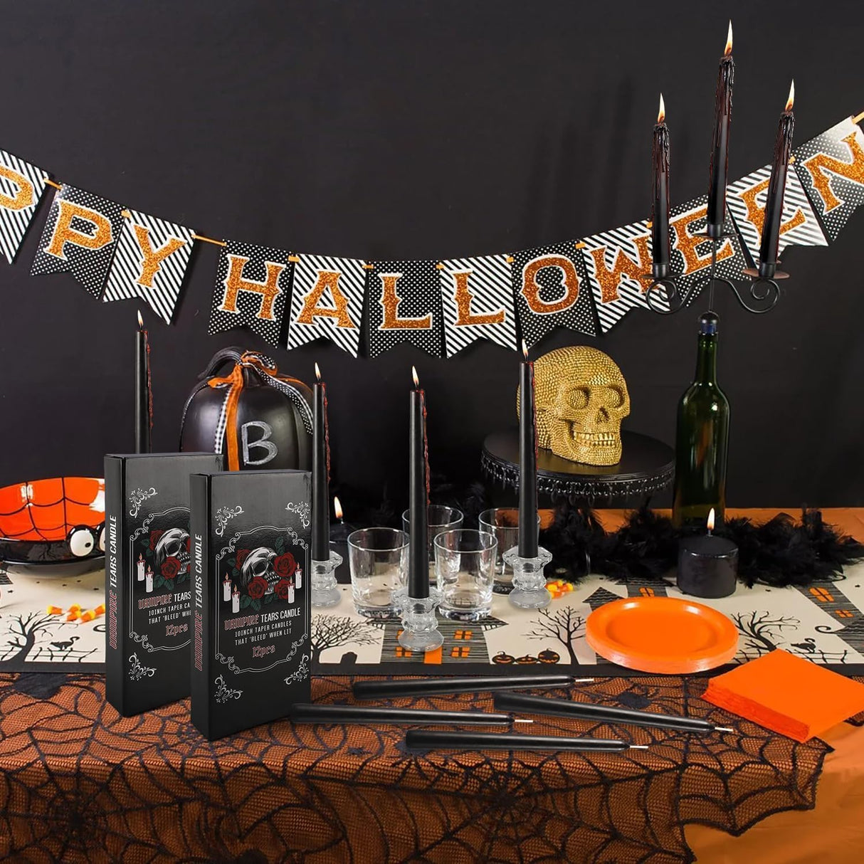 YOROXRG 12PCS 10-Inch Black Bleeding Taper Candles,Vampire Tears Taper Candles- Unscented Ideal for Halloween, Christmas, Rituals, and Themed Party Decor