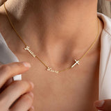 Elemtansy Custom Name Necklace with 1-3 Tiny Names - 18K Gold-Plated Family Necklace Personalized with Heart, Cross, Paw Print - Birthday Jewelry Gifts for Mom, Wife (2 Tiny Names + Symbol)