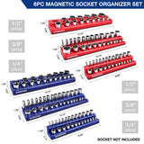 WORKPRO Magnetic Socket Organizer Set, 6-Piece Socket Holder Set Includes 1/4", 3/8", 1/2" Drive Metric SAE Socket Trays, Holds 143 Pieces Sockets, Christmas Gift for Men(Socket not Included)