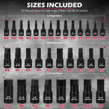 Hex Bit Impact Socket Set: 36-Piece with 4 Adapters, 1/4" 3/8" 1/2" Drive Master Allen Impact Socket Set, SAE and Metric, H5-H19 & 3/4"-5/64", Heavy Duty Storage Case, Automotive Mechanic