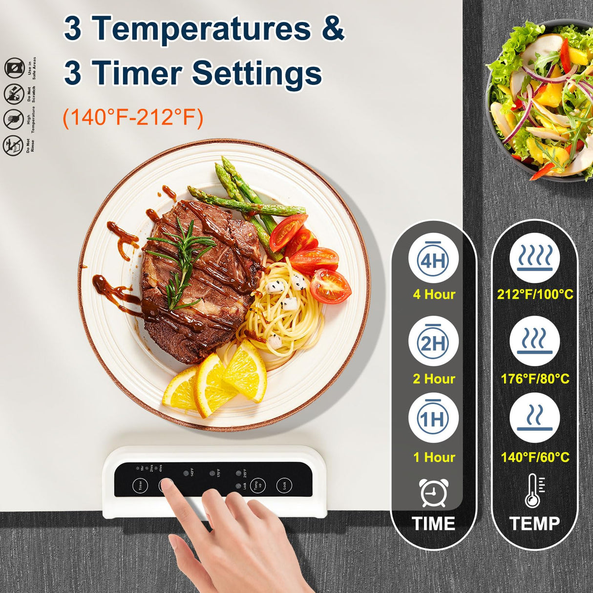 Warming Mat for Food – Full Surface Heating Silicone Electric Tray with 3 Temp Levels, Auto Shut-Off & Safety Lock, Rollable & Portable Warming Pad for Buffets, Parties, Home Use – Beige