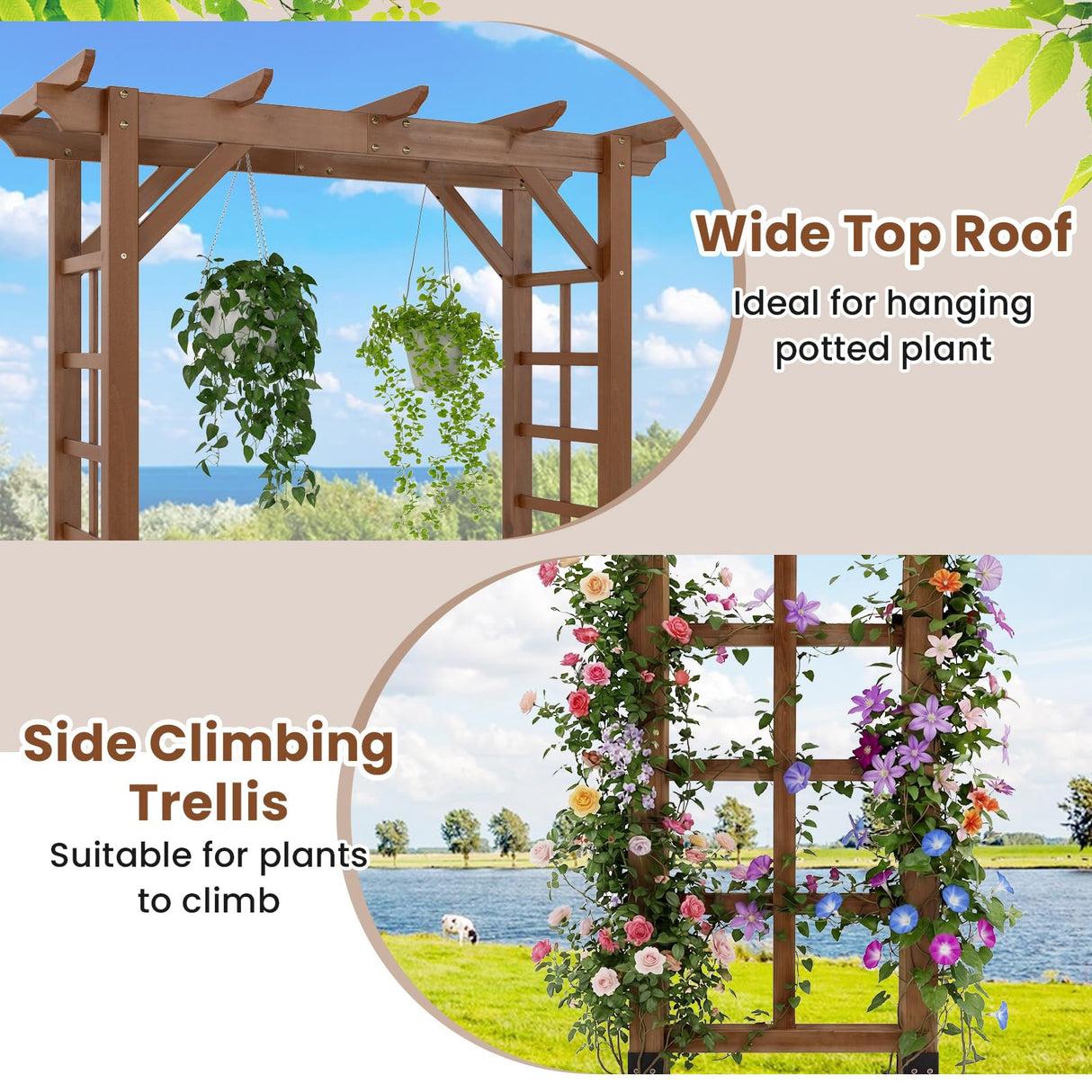Giantex 7FT Wood Garden Arbor Trellis, Wooden Wedding Arch for Ceremony